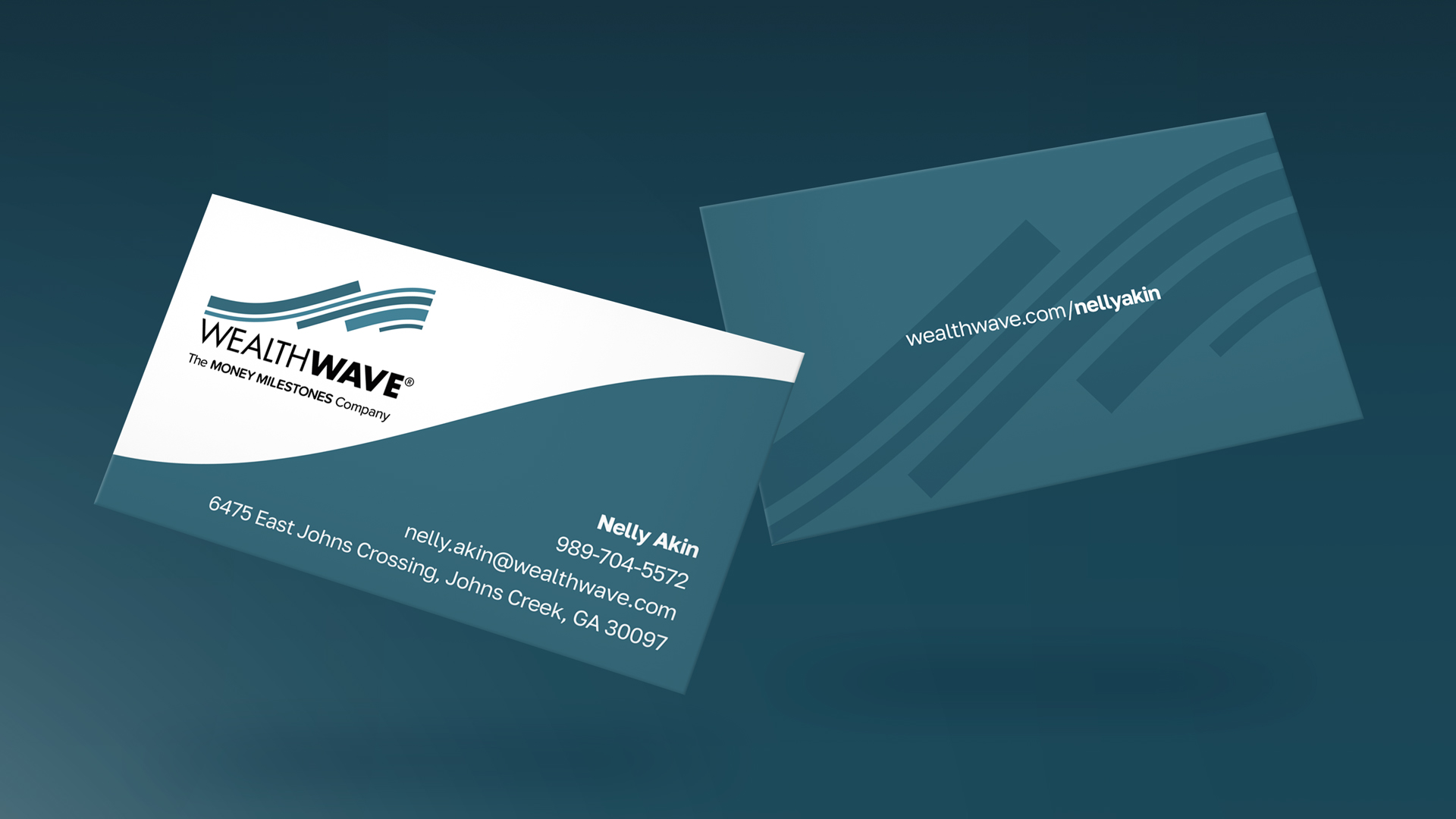 Nuevas tarjetas de visita WealthWave azules con el diseño clásico